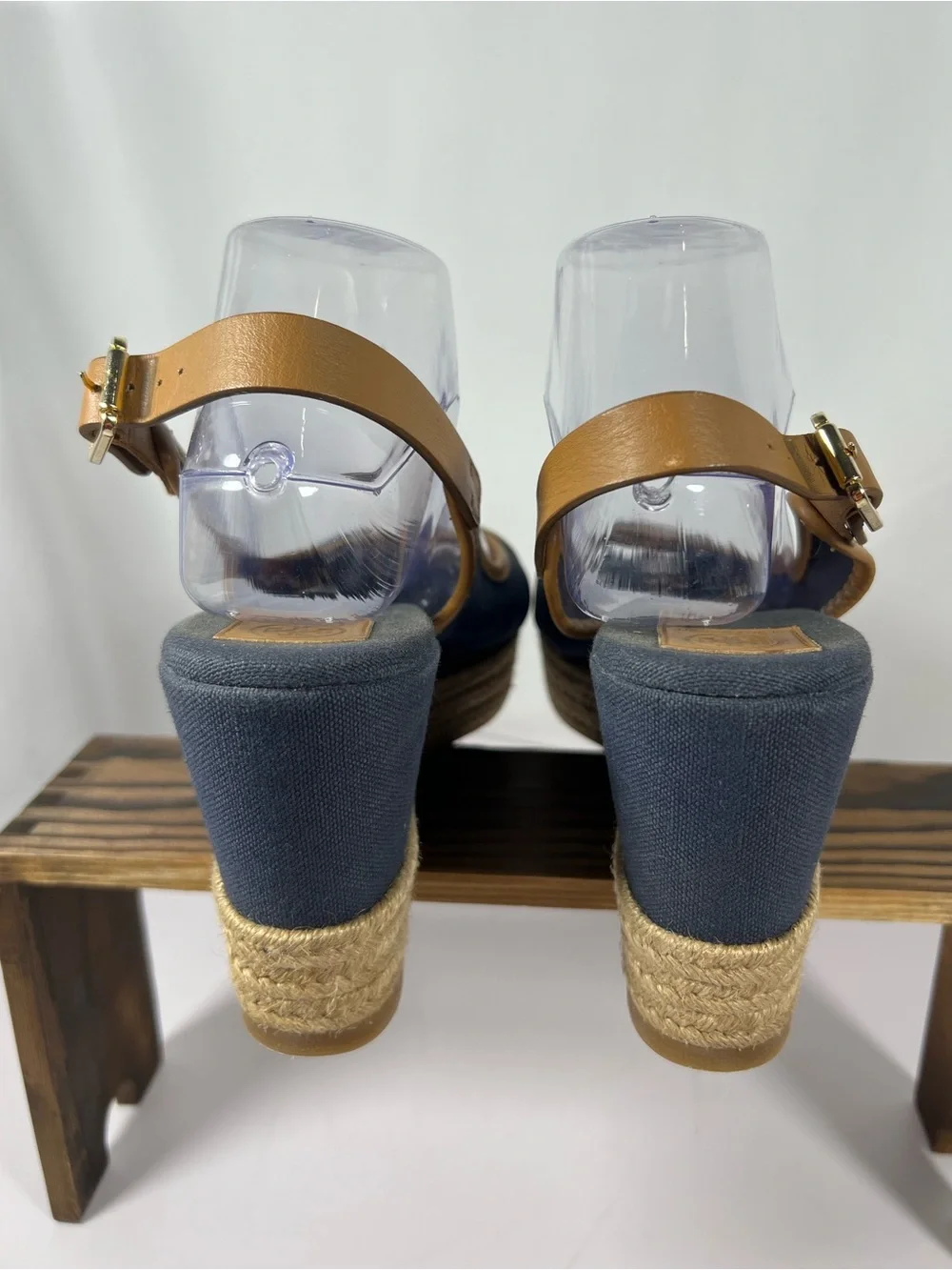 7240: Tory Burch Navy Canvas Espadrille Wedge Sandals Size 39